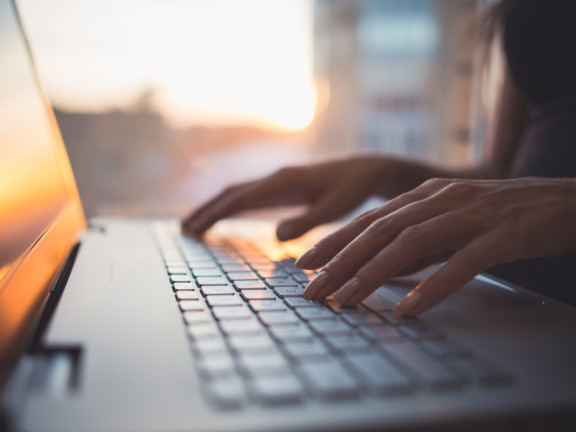 Woman,Working,At,Home,Office,Hand,On,Keyboard,Close,Up