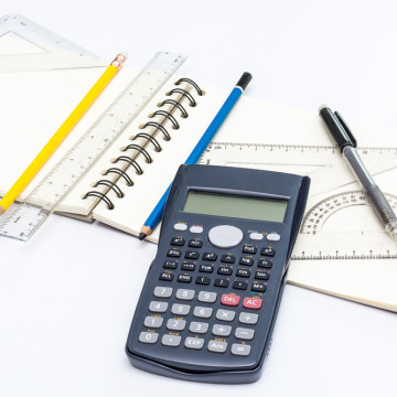 Empty,Note,Book,Spread,With,Pencil,,Ruler,And,Calculator